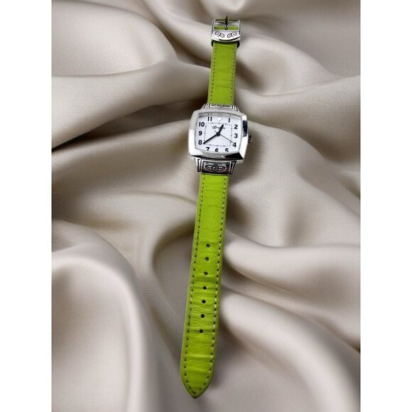Brighton Orchard Wrist Watch Silver Case Green Leather Strap Watch New Battery - Picture 2 of 7